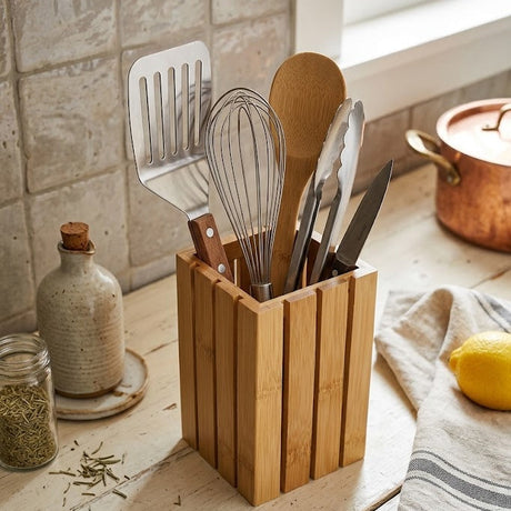 Square Bamboo Cutlery Holder Natural Wood at Zubaidas Homestore Best for Home Shopping
