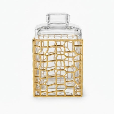 Square Geometric Pattern Acrylic Jar With Gold Trim at Zubaidas Homestore Best for Home Shopping