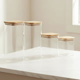 Square Glass Storage Jar Set of 4 with Bamboo Lids at Zubaidas Homestore 