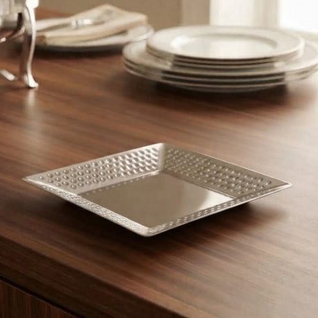 Square Hammered Serving Platter 20cm Silver at Zubaidas Homestore
