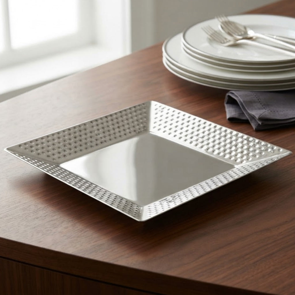 Square Hammered Serving Platter 24cm Silver at Zubaidas Homestore