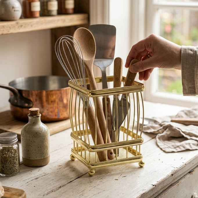 Square Spoon Holder Steel Emay Golden at Zubaidas Homestore Best for home Shopping
