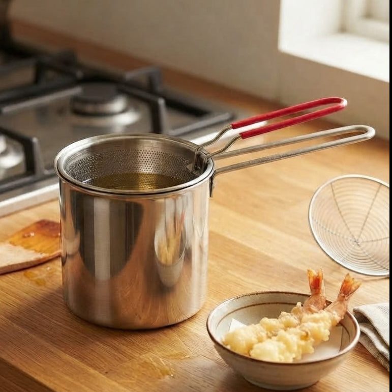Stainless Steel Oil Strainer Pot with Filter Basket 1.2 Liter at Zubaidas Homestore