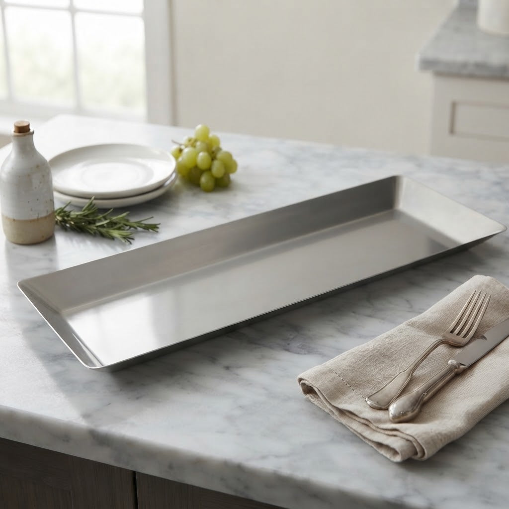 Stainless Steel Rectangular Serving Platter 42cm Silver at Zubaidas Homestore