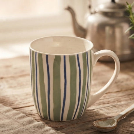 Striped Ceramic Coffee Mug Green And Blue 580ml at Zubaidas Homestore 