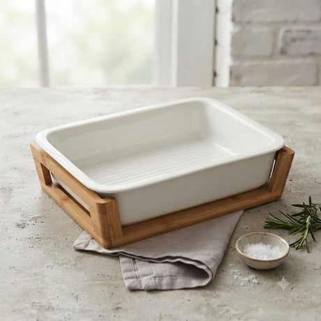 Symphony Serving Platter with Bamboo Stand at Zubaidas Homestore Pakistan