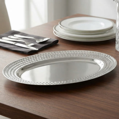 Textured Edge Oval Serving Platter 35cm Silver at Zubaidas Homestore 