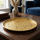 Traditional Swastika Flower Pattern Round Serving Tray 30cm Gold at Zubaidas Homestore