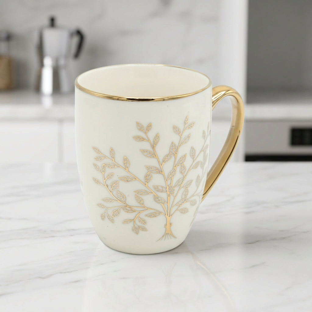 Tree Printed Ceramic Coffee Mug with Golden Handle 350ml at Zubaidas Homestore