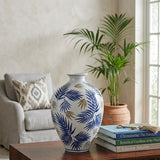 Vase Ceramic Leaf Design 14cm Blue and White at Zubaidas Homestore Best for Home Shopping