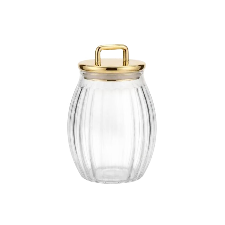 Vertical Pattern Glass Storage Jar 3Pcs Set With Gold Lid at Zubaidas Homestore Online Pakistan