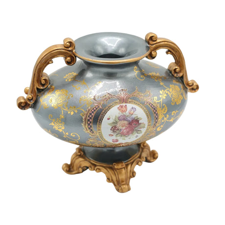 Vintage Grey and Gold Floral Decorative Vase at Zubaidas Homestore Pakistan