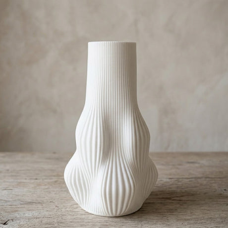 Wavy Ribbed Ceramic Vase White at Zubaidas Homestore