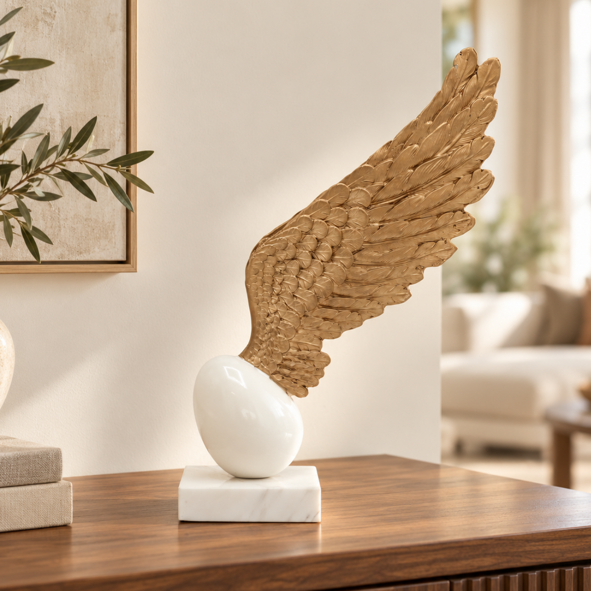 Wing Sculpture with White Base at Zubaidas Homestore