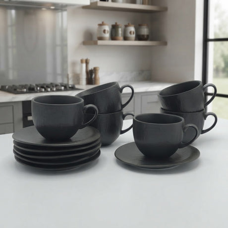 Winsor England Cup and Saucer 6 Pieces Set 16cm Black at Zubaidas Homestore
