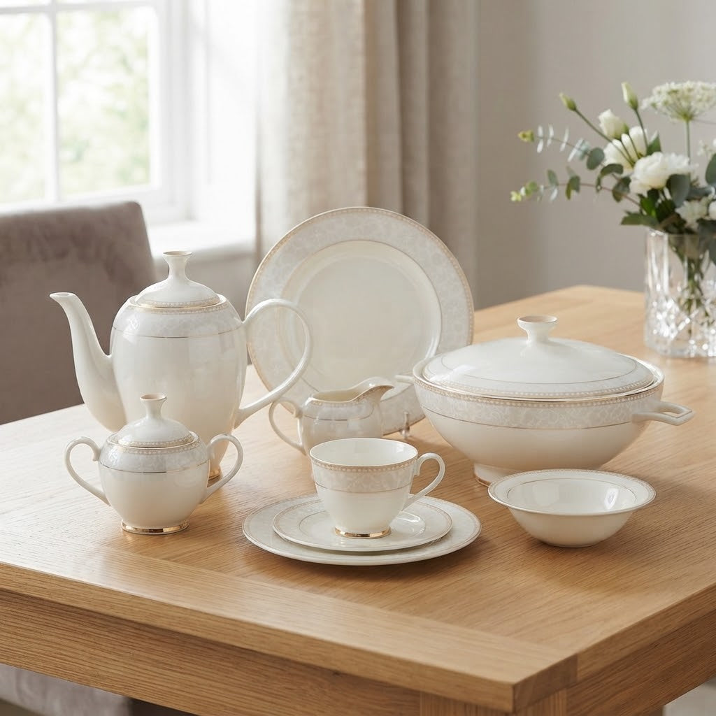 Yamatos Collection Jasmine Dinner Set 61 Pieces White at Zubaidas Homestore 
